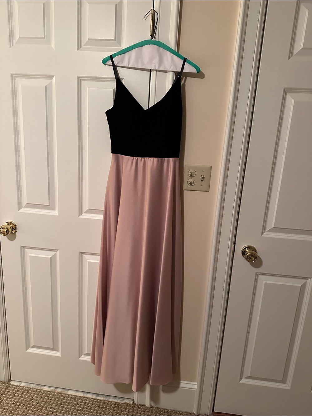 Elegant Black & Blush Two-Tone Maxi Dress